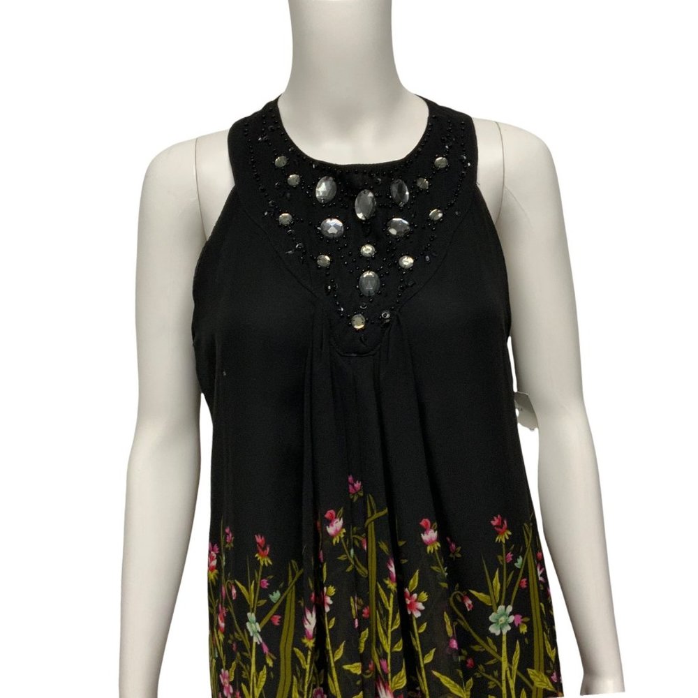 NWT Lola P. women's tent dress sleeveless beaded black floral size XL